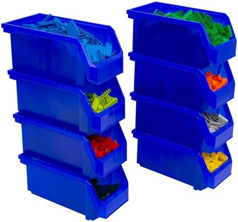 ReadySpace Medium Stackable Plastic Storage Bins, 8-Pack, Blue by Akro-Mils