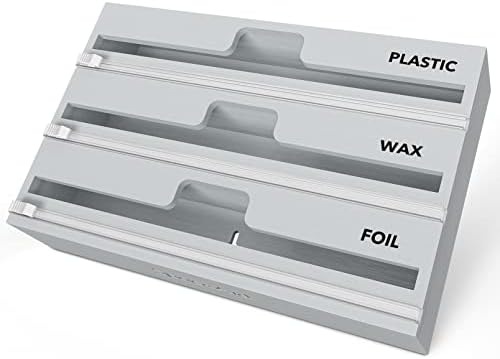 SpaceAid WrapNeat 3 in 1 Wrap Organizer with Cutter and Labels, Plastic Wrap, Aluminum Foil and Wax Bamboo Dispenser for Kitchen Storage Organization Holder for 12" Roll (Gray) by SpaceAid