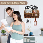 VIS'V Key Holder Wall Mount, Decorative Wood Mail and Key Organizer, Brown - Image 4