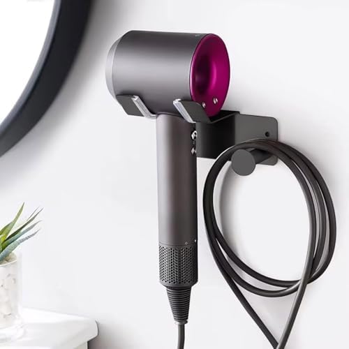 Hair Dryer Holder, Hair Dryer Holder Wall Mounted, Self Adhesive Blow Dryer Holder, Stainless Steel Hair Dryer Stand, Hairdryer Holder for Bathroom Black BANJEKT - Image 7