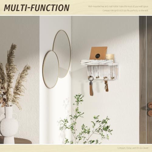 Rebee Vision Key Holder Wall Mount with 4 Hooks for Room Decor, Whitewash - Image 3