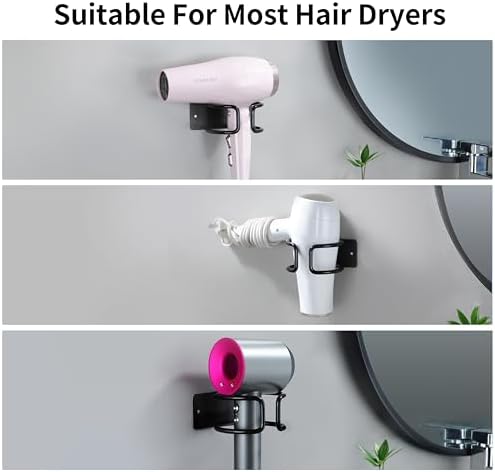 YIGII Universal Hair Dryer Holder, Wall Mounted Adhesive Rack, Black - Image 3