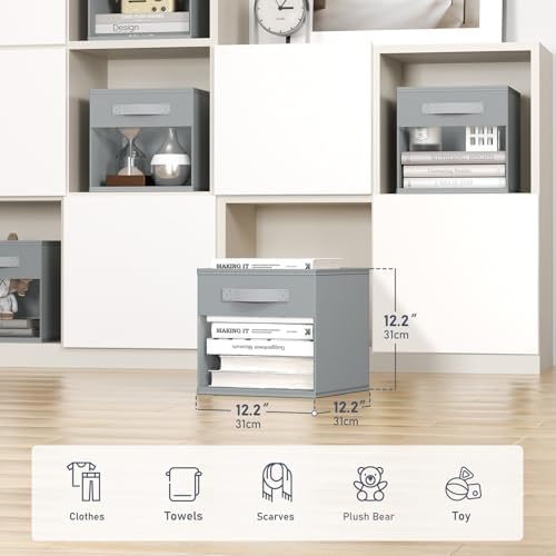 DIMJ 12.2 Inch Storage Cubes, 6 Pack Cube Storage Bins with Window, Fabric Storage Bins with Handle, Foldable Storage Cubes, Storage Box for Clothes, Toys, Books (Grey) - Image 2