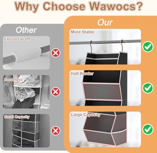 Hanging Closet Organizer Collapsible Bedroom Closet Organization, 3 Shelf | Closet Organizers and Storage Hanging with Mesh Pocket for Clothes, Closet Hanging Organizers and Storage for Wardrobe, Black - Image 4