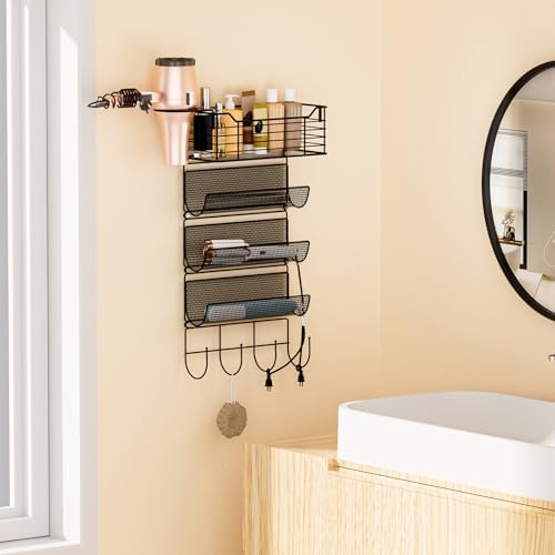 4 Tier Hair Tool Organizer Wall Mount, curling iron holder Basket, Black - Image 3