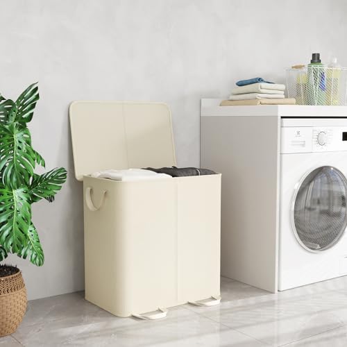 Lifewit Double Laundry Hamper with Lid, Removable Laundry Bags, Ivory White - Image 6