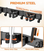 1Pack Broom Holder with Organizer Shelf 4 Broom Slots 5 Removable Hooks - Image 4