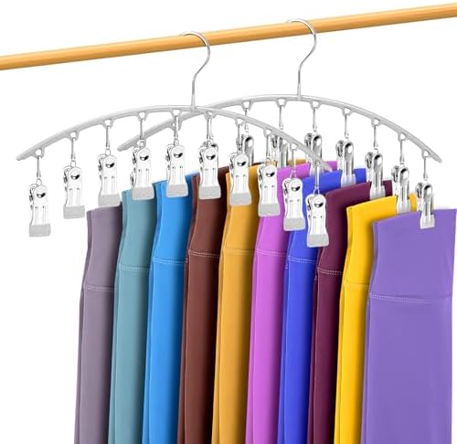 Legging Organizer for Closet, Metal Yoga Pants Hangers 2 Pack w/10 Clips Holds 20 Leggings, Space Saving, Clips Hanger for Pants, Shorts, Scarf, Hats Grey by InPoTo