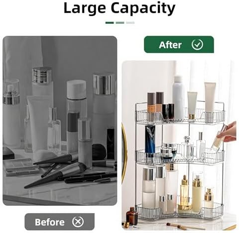 INVSSENE Corner Bathroom Countertop Organizer, Vanity Organizer Trays for Counter, Makeup Organizers, Perfume Tray, Skincare Shelf Storage Gifts for Women Girl Student (Smoky Gray 3 Tiers) - Image 4