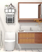 Towel Racks for Bathroom Wall Mounted - Bath Wall Towel Holder Set Above Toilet Storage, Rolled Towel Shelf Organizer for Small Bathroom, Wood Vertical Towel Rack for Bathroom Wall Decor Silver - Image 2