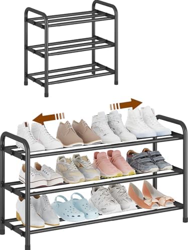 Expandable 3-Tier Shoe Rack for Closet & Entryway, Metal Shoe Organizer by Shoeracks