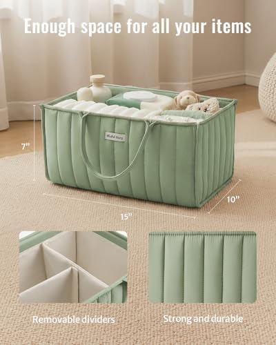 Blissful Diary Baby Diaper Caddy Organizer, Nursery Storage, Sage Green - Image 2