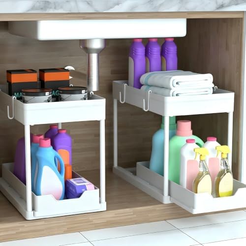 Under Sink Organizer 2 Pack,2 Tier Slide Out Storage for Kitchen Bathroom - Image 3