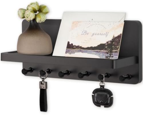 Nekon Key Holder for Wall with Shelf, Pine Wooden Key Hanger, Black by NekonDesign