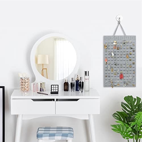 RESOVO Hanging Earrings Organizer, Wall Earring Holder with 2 Hooks, Holds Up To 300 Pairs, Compact Design, Soft Material-Silber Grey - Image 6