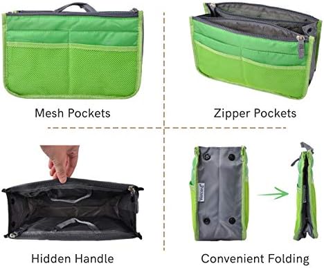 Vercord Purse Organizer Insert for Handbags Bag Organizers Inside Tote Pocketbook Women Nurse Nylon 13 Pockets Green Medium - Image 4