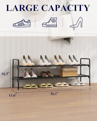 Kitsure Long Shoe Rack for Closet, 36.1" Wide - 2 Tiers, Black | Shoe Organizer for Front Door Entrance, Stackable Shoe Shelf, Closet Organizers and Storage - Image 3