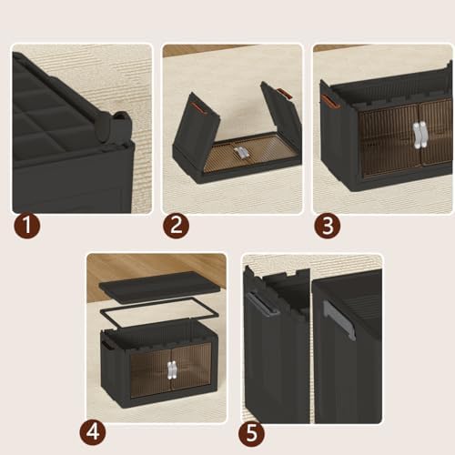 Collapsible Storage Bins with Lids and Front Doors, Heavy-Duty Stackable Plastic Organizers, Folding Utility Storage Boxes for Garage, Office, Pantry and Home (4, Dark Grey, 30 Gal/Rack) - Image 7