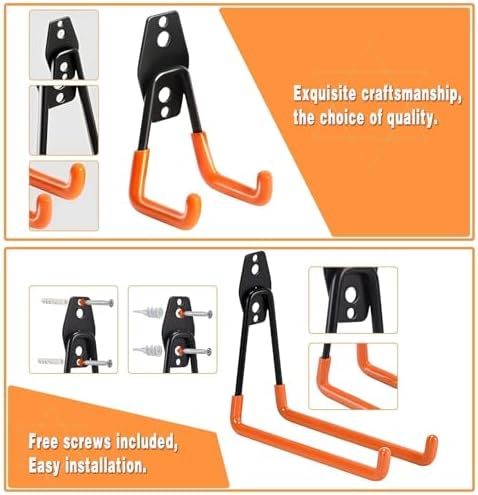 Steel Garage Storage Hooks - 32 Pack Anti-Slip Coating, Heavy Duty Wall Mount Wall Hooks for Hanging Bike, Ladder, Garden Tools, Power Tools, Bulk Items Ropes, Utility Garage Organization Housolution - Image 6