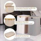 iEGrow 65L Slim Laundry Hamper, Narrow Laundry Basket with Lid,Foldable Clothes Hamper with Bamboo Handles,Hamper Basket with Removable Inner Bag for Laundry Room Bedroom College Dorm,Oatmeal - Image 5