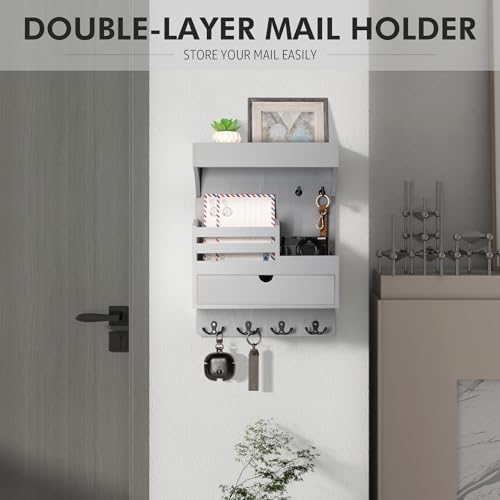 Rebee Vision Key Holder Wall Mount with Drawer &Shelf for Entryway, Gray - Image 3