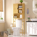 Yardenaler Over The Toilet Storage Cabinet with Fluted Doors, Bathroom Over Toilet Rack with Adjustable Shelf Bamboo FreeStanding Space-Saving Storage Organizer, Natural by Yardenaler