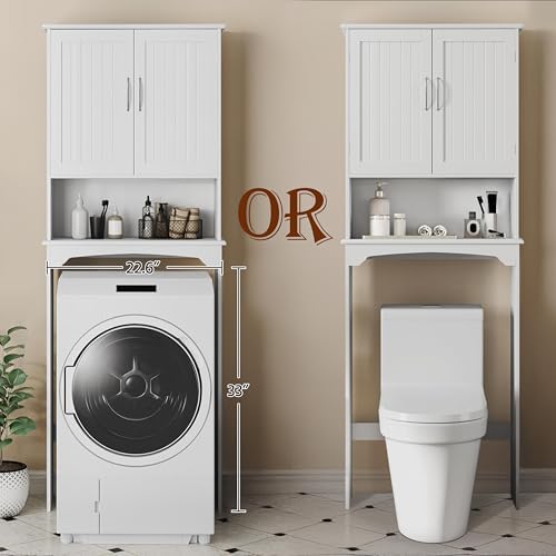 Topeakmart Over the Toilet Rack with Adjustable Shelf and 2 Doors, White - Image 6
