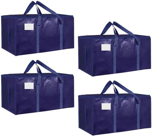 4 Pack-Extra Large Heavy Duty Moving Bags - Waterproof Storage Totes with Handles & Zippers, Foldable for College Dorm, Storage (Dark Blue) by Unknown