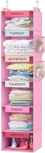 Weekly Hanging Closet Organizer for Kids, 6-Shelf Clothes Storage with Labeled Days of The Week Monday Through Friday, Weekday and Weekend, Days of the Week Clothes Organizer by VERONLY