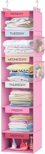 Weekly Hanging Closet Organizer for Kids, 6-Shelf Clothes Storage with Labeled Days of The Week Monday Through Friday, Weekday and Weekend, Days of the Week Clothes Organizer by VERONLY