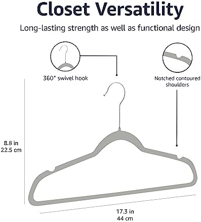 Amazon Basics Slim Velvet Non-Slip Space Saving Suit Clothes Hangers for Closet Organization, Gray/Silver, 100-Pack - Image 5