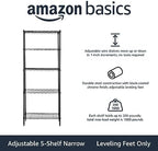 Amazon Basics 5-Shelf Multipurpose Adjustable Steel Garage Shelving Unit, Storage Rack for Kitchen, 200 lbs Per Shelf, Easy Assembly, 13.4"D x 23.2"W x 60"H, Black - Image 4