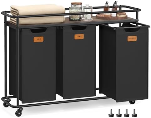 VASAGLE Laundry Sorter with Wheels, Portable Rolling Cart, 39.6 Gal.(150 L) by Unknown
