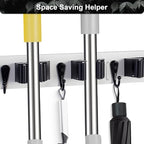 FunCee Broom Holder Wall Mount With 5 Slots & 4 Hooks，Rustic Wood Broom & Mop Hanger，Wall Mounted Garden & Garage Tool Storage Organizer Rack for Closet Laundry Room or Kitchen Wall Decor White - Image 6