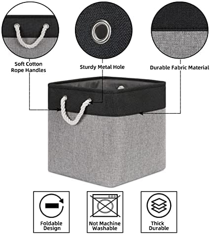 Bidtakay Fabric Cube Storage Bins for Organizing ​13x13 Large Storage Baskets Decorative Storage Bins for Home Storage Set of 3 Shelf Organizer Bins for Toy Storage (Black&grey) - Image 6