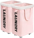 CHICVITA 75L Laundry Hamper with Wheels 2-Pack, Wash Bags, Pink by CHICVITA