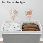 STORAGE MANIAC Double Laundry Hamper with Lid, 140L Tall Metal Frame Laundry Baskets with Removeable Bag, Large Clothes Hamper with PU Tag, Laundry Bin for Dorm, Collage, Bathroom, Bedroom, Gray - Image 6