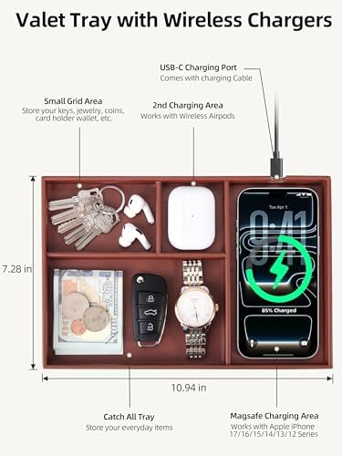 Valet Tray, Built in Wireless Charger, Nightstand Organizer - Image 5