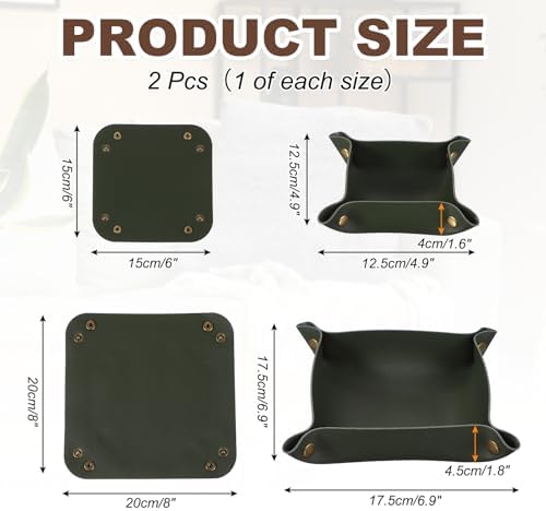 uxcell 2 Pcs Valet Tray for Women and Men, PU Leather Jewelry Tray Entryway Table Bedside Nightstand Catchall Storage Organizer for Jewelry Key Coin Watch Wallet(Square, Dark Green) - Image 2