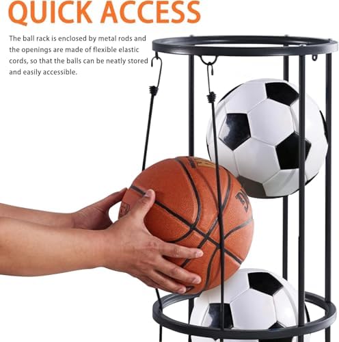 Garage Ball Storage Rack, Wall-Mounted Basketball Holder, Vertical Ball Rack for Soccer Volleyball Football Basketball, Space-Saving Sports Ball Storage Organizer for Garage & Home - Image 3