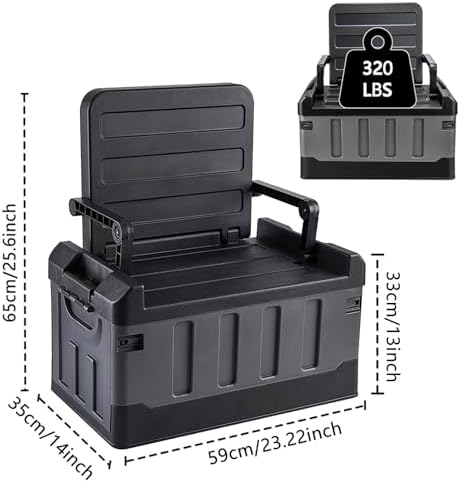 60L Foldable Seatable Camp Box Storage Bins w/Lids Trunk Organizer(Black) - Image 3