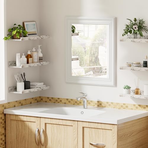 upsimples Floating Shelves for Wall Decor Storage Rustic White,6Pcs 15.7'' - Image 6