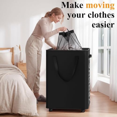 Optish 140L Extra Large Laundry Basket with Wheels and Removable Bag - Image 5