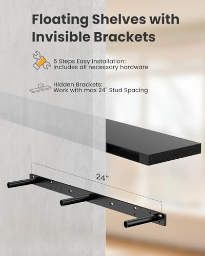 Amada 47.2" Floating Shelves for Wall Decor & Storage, Set of 3, Black - Image 7