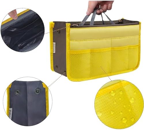 Vercord Purse Organizer Insert for Handbags Bag Organizers Inside Tote Pocketbook Women Nurse Nylon 13 Pockets Yellow Small - Image 6