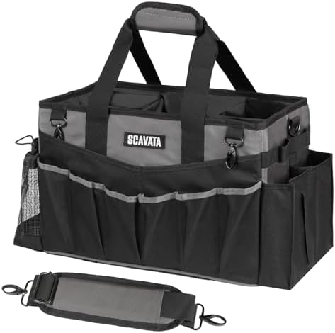 SCAVATA Wearable Cleaning Caddy Bag, Cleaning Caddy Supplies Organizer with Handle & Shoulder Straps for Housekeepers, Under Sink & Car Cleaning Tool Organizers with 4 Foldable Divider (DarkGrey) by Tidyyourlife