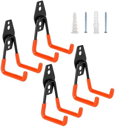4 Pack Garage Hooks Heavy Duty - Supports 100 lbs(Orange) by BuildSuperHomeByYourself