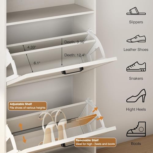 24" W Hidden Shoe Storage Cabinet with 2 Flip Drawers & Open Storage - Image 3