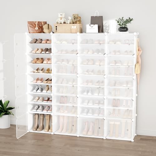 Portable Shoe Rack Organizer with Door, 80 Pairs Shoe Storage Cabinet Easy Assembly, Plastic Adjustable Shoe Storage Organizer Stackable Detachable Free Standing DIY Expandable 10 Tier White - Image 2