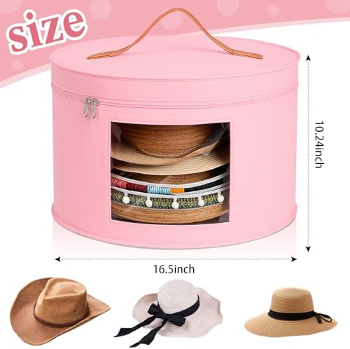Chunful Hat Box for Women Storage Cowboy Hat Box, Pink, Height 10.2 Inches - Image 2